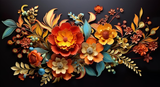 Abstracte papierkunstcompositie met delicate bloemen