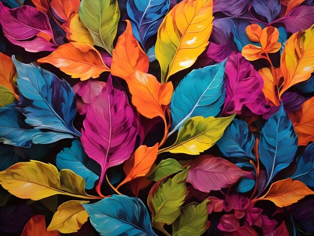 Abstracte patronen van kleuren bloeien op een levendig bladdoek
