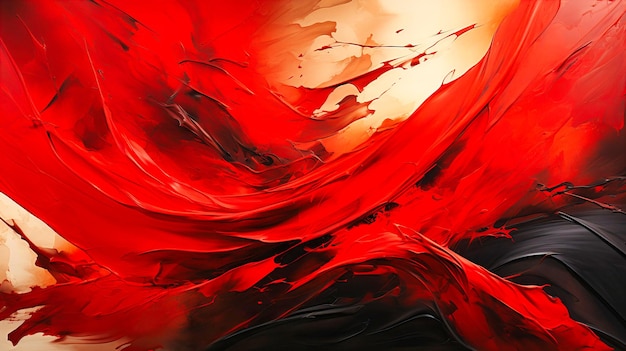 Abstracte penseelstreken die rauwe emoties overdragen. Dure roode kleuren botsen met sombere zwarte kleuren.