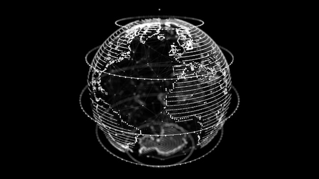 Abstracte planeet aarde met deeltjes en een verbonden schaal met lijnen Wereldwijde netwerkverbinding