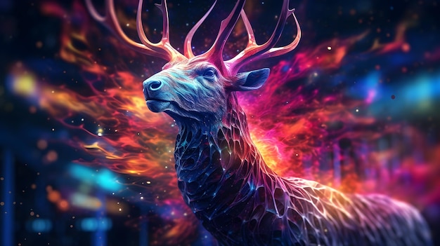 Abstracte prachtige kleurrijke herten illustratie voor digitale fantasy art behang achtergrond