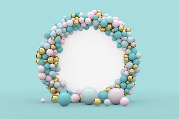 Abstracte presentatie cirkel scherm Podium met ballen en vrije ruimte voor uw ontwerp op een blauwe achtergrond. 3D-rendering