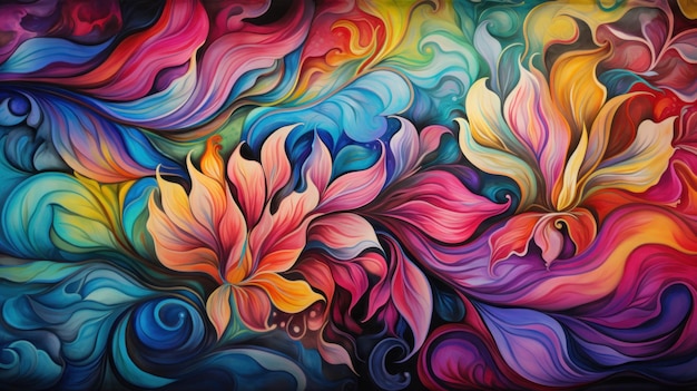 Abstracte psychedelische spiralen textuur met Boho bloemen accent