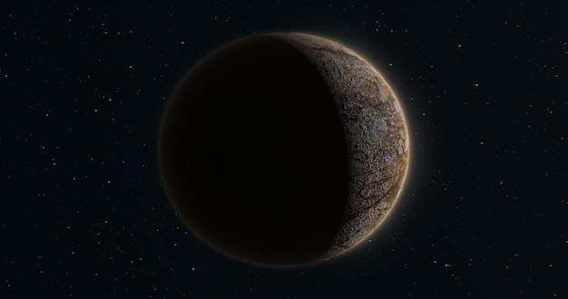 Abstracte realistische ruimteplaneet ronde bol met een stenen reliëfoppervlak in de ruimte