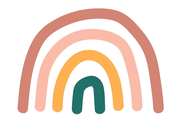 Abstracte regenboog met vijf gebogen lijnen in aardse tinten Regenboogontwerp met warme kleuren Minimalistische regenbogenkunst met eenvoudige gebogenlijnen Handgetekende illustratie geïsoleerd op witte achtergrond