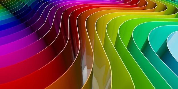 Abstracte regenboog vloeiende gebogen lijnen achtergrond 3D-rendering