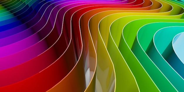 Abstracte regenboog vloeiende gebogen lijnen achtergrond 3D-rendering