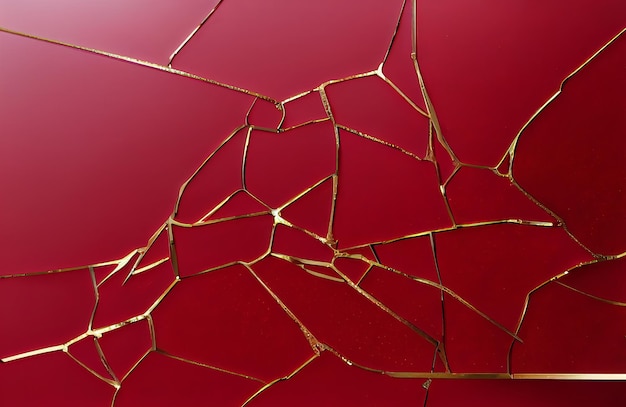 Abstracte robijnrode achtergrond met gouden geometrische scheuren Moredrn illustratie