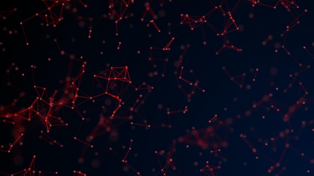 Abstracte rode digitale achtergrond met cybernetische deeltjes geometrische achtergrond met driehoekige cellen