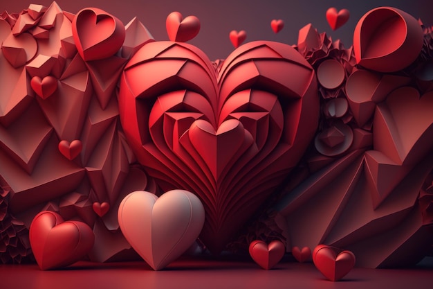 Abstracte rode harten romantische liefde achtergrond Generatieve AI