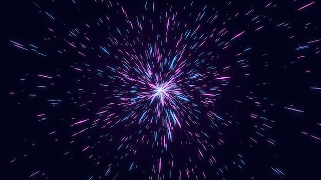 Abstracte roze en blauwe geometrische ster explosie van de diamantvorm, fantastische gloed starburst lijn straaltunnel, creatieve meetkunde digitale grafische achtergrond