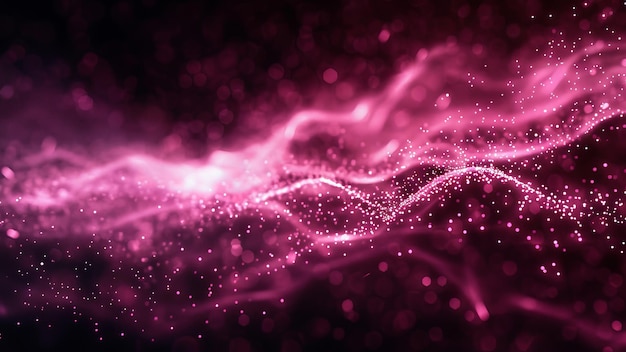 Abstracte roze lichtgolven die door een donkere omgeving stromen