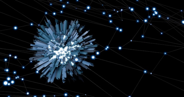 Abstracte scale-up geometrische stad op de wereld in de wereldwijde neurale netwerkrasterlijn rond de wereld