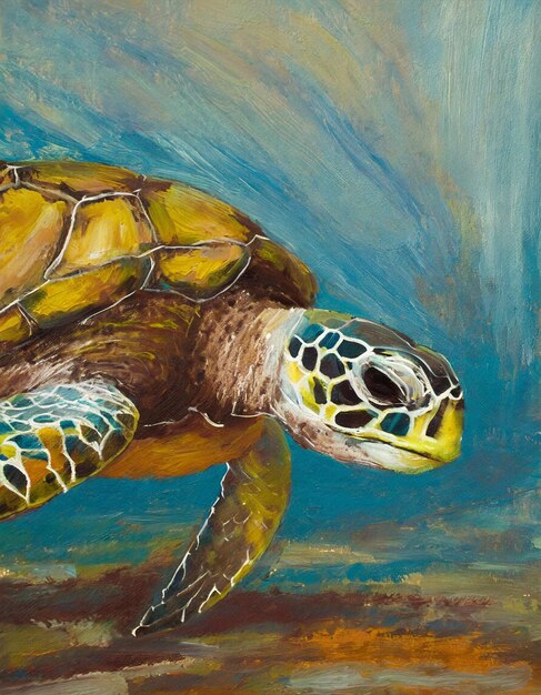 Foto abstracte schilderij van een zeeschildpad