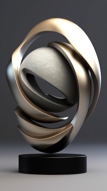 Abstracte sculptuur met strakke lijnen en metallic tinten AI gegenereerd