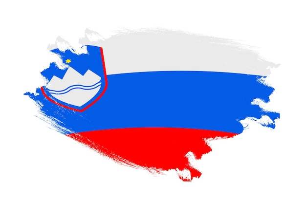 Foto abstracte slagpenseel getextureerde nationale vlag van slovenië op geïsoleerde witte achtergrond