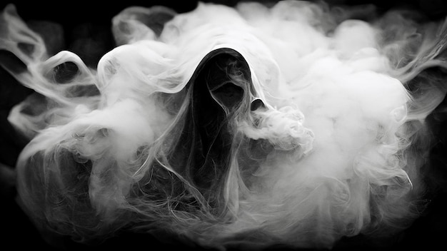 Abstracte spookduivel in rook zwart-wit halloween en griezelige concept digitale kunst
