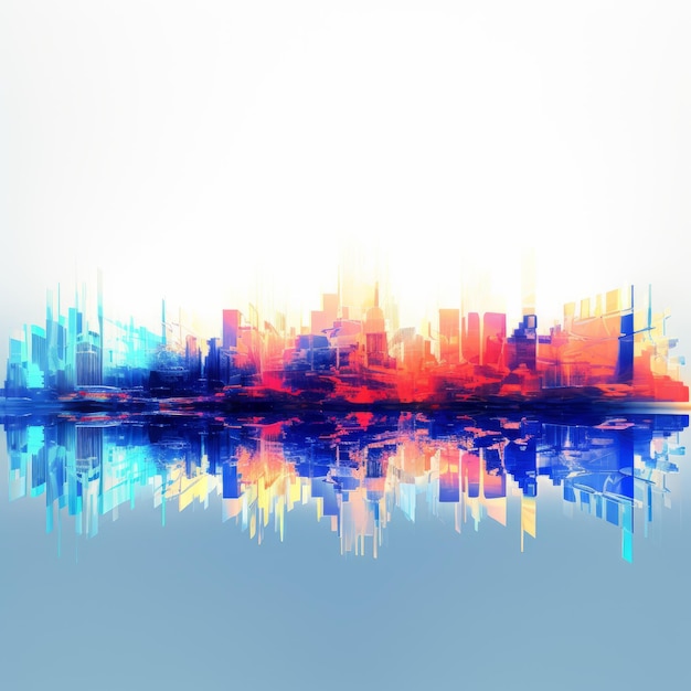 Foto abstracte stads skyline met reflectie op het water