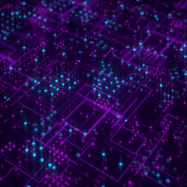 Abstracte technische achtergrond met willekeurige stippen en 3D-lijnen