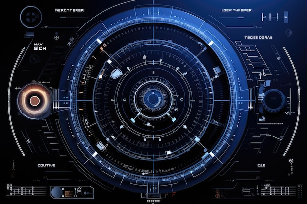 Abstracte technologie hud interface hologram elementen neonlichten cirkel procent vitaliteit innovatie op hi tech toekomst ontwerp Generatieve AI