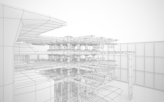 Abstracte tekening witte parametrische interieur Polygoon zwarte tekening 3D illustratie en rendering