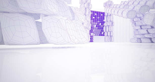 Abstracte tekening witte parametrische interieur Polygoon zwarte tekening 3D illustratie en rendering