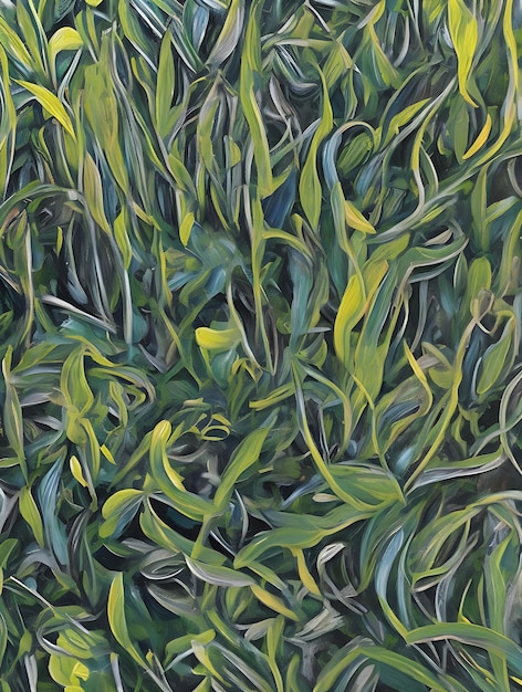abstracte tropische groene bladeren schilderij van weelderig groen gebladerte met een zachte schilderachtige textuur