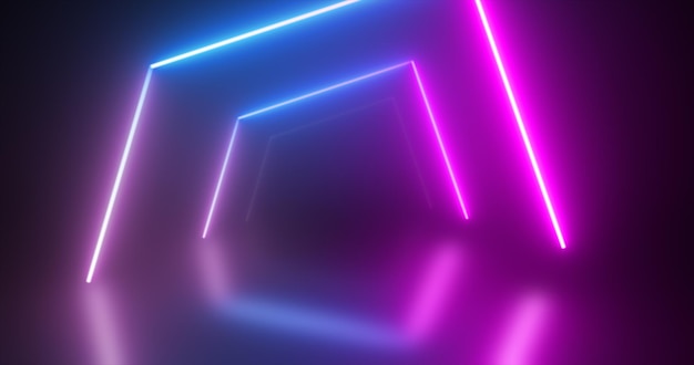 Abstracte tunnel neon blauwe en paarse energie gloeiend van lijnen achtergrond