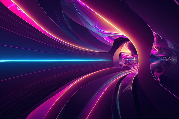 Abstracte tunnel neonlichten achtergrond violet bochten bewegingseffect digitale afbeelding