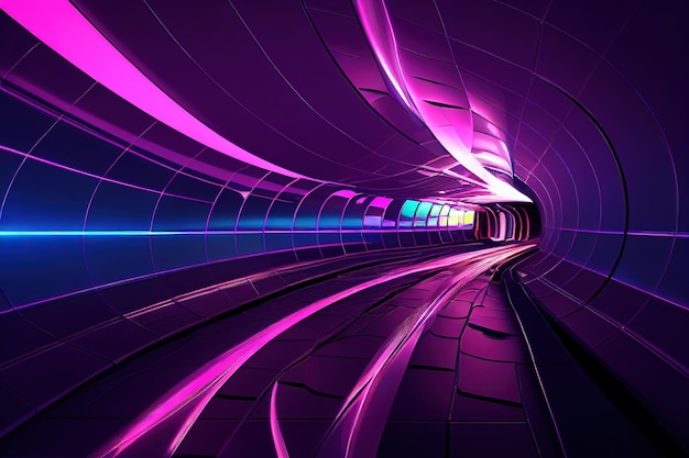 Abstracte tunnel neonlichten achtergrond violet bochten bewegingseffect digitale afbeelding