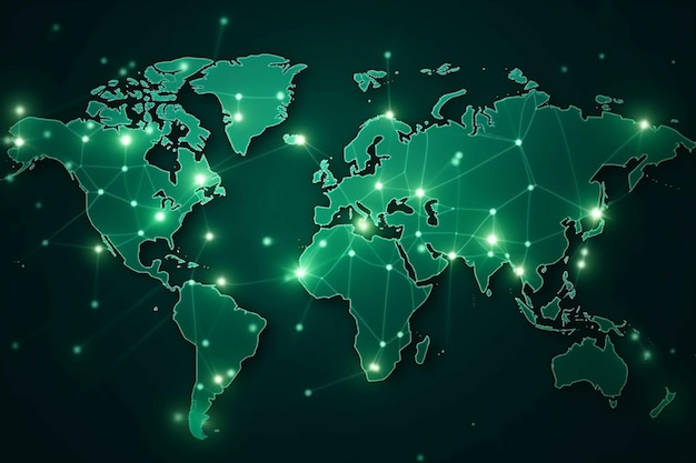 Abstracte veelhoekige wereldkaart op groene achtergrond vectorillustratie