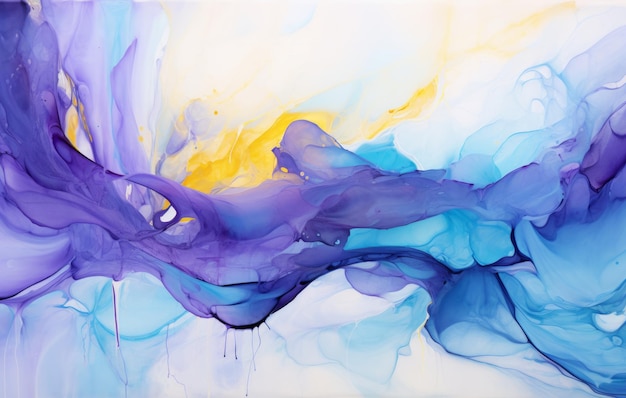 abstracte verf schilderij met paars blauw en geel