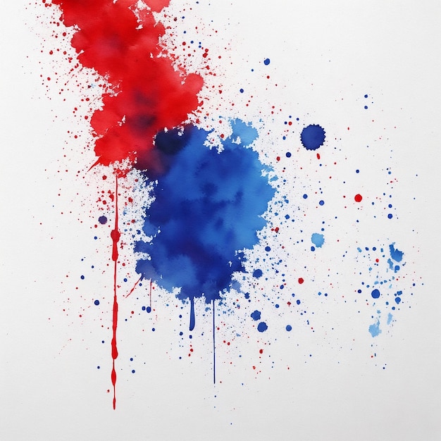 Abstracte verf splatters aquarel op papier rood met blauwe stippen minimalistische achtergrond