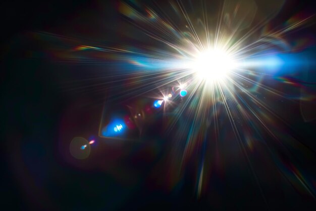 Foto abstracte vervaagde kleurrijke lens flare bokeh op zwart