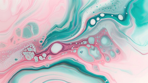 Abstracte vloeibare kunst met turquoise en roze wervelingen