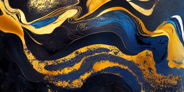 Abstracte vloeibare kunst schilderij textuur blauwe en gouden kleuren