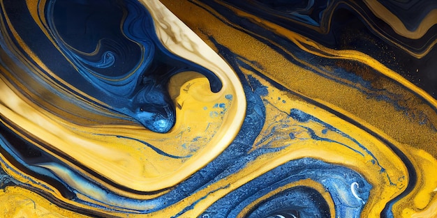 Abstracte vloeibare kunst schilderij textuur blauwe en gouden kleuren