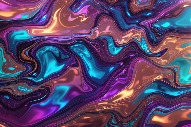 Abstracte vloeiende iriserende holografische achtergrond gemaakt met behulp van generatieve AI-technologie