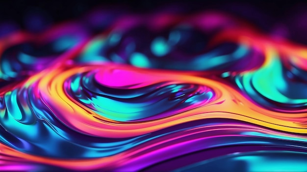Abstracte vloeistof iridescente holografische neon gebogen golf in beweging achtergrond