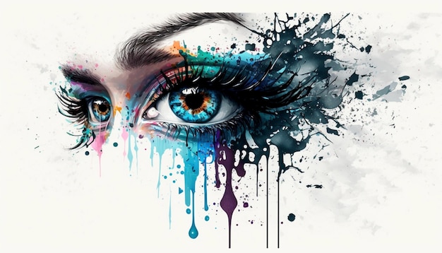 Abstracte vrouw oog aquarel splash art generatieve Ai