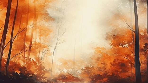 Abstracte weergave van een herfstbos afgebeeld met aquarellen Generatieve AI