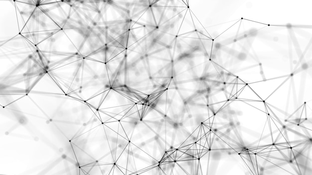 Abstracte witte achtergrond met bewegende lijnen en punten Netwerkverbinding Wereldwijde internetverbinding Illustratie van big data 3D-rendering