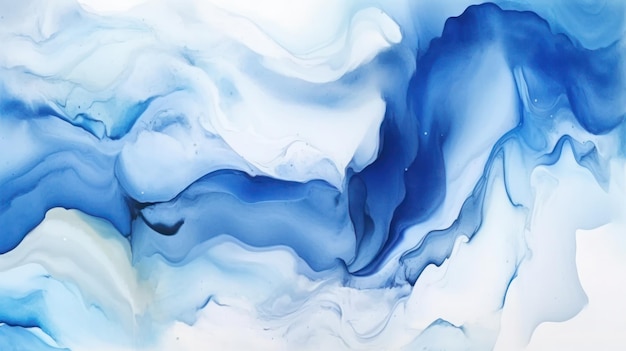 Abstracte witte en oceaan blauwe aquarel vloeibare achtergrond Aquarel blauwe zee schilderij penseel textuur