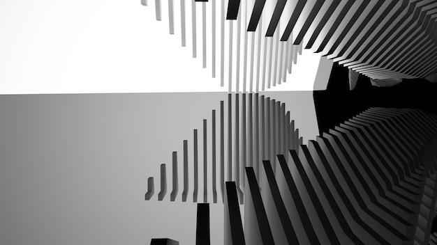 Abstracte witte en zwarte openbare ruimte op meerdere niveaus met venster 3D illustratie