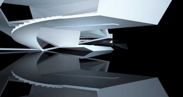 Abstracte witte en zwarte openbare ruimte op meerdere niveaus met venster 3D illustratie
