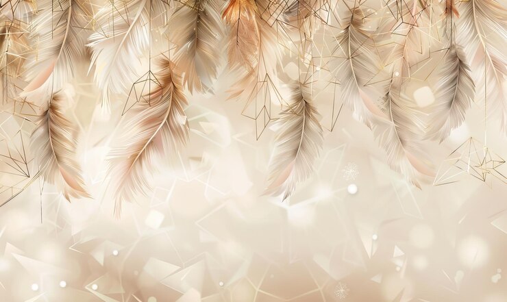 Abstracte witte kunst achtergrond met veren in gouden AI gegenereerde illustratie