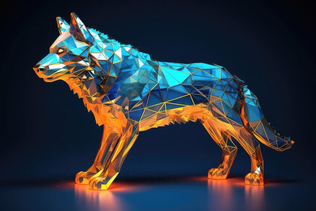 Abstracte Wolf in Low Poly Style extreme close-up Generatieve AI