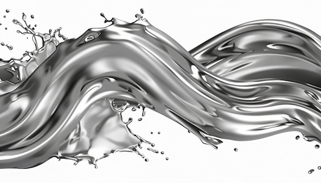 Abstracte zilveren gradiëntkromme Flow chroom vloeibaar metaal golven geïsoleerd op wit AI Generative