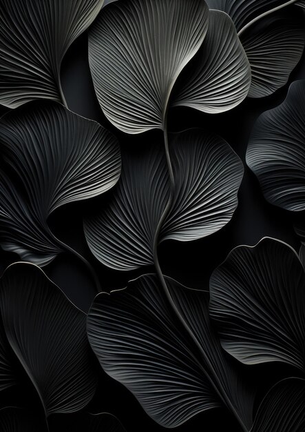 Foto abstracte zwarte achtergrond met bladontwerpen generatieve ai.