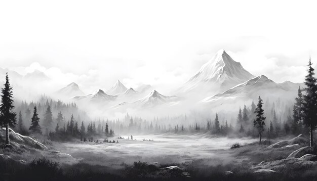 Abstracte zwarte berglijn kunst achtergrond Fantastisch landschap Minimalistisch landschap bergen meer